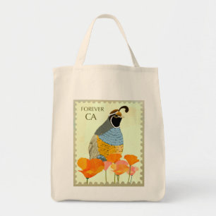 California Poppy and Quail Tote Bag