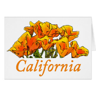 California Poppy Art, "California" text Notecard