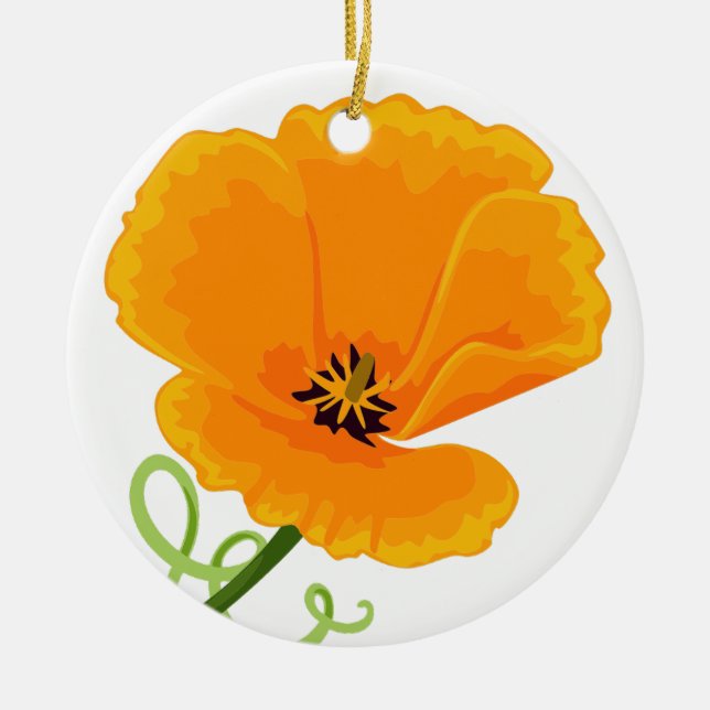 California Poppy Ceramic Ornament (Front)