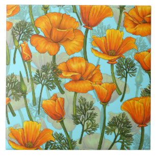 California poppy ceramic tile