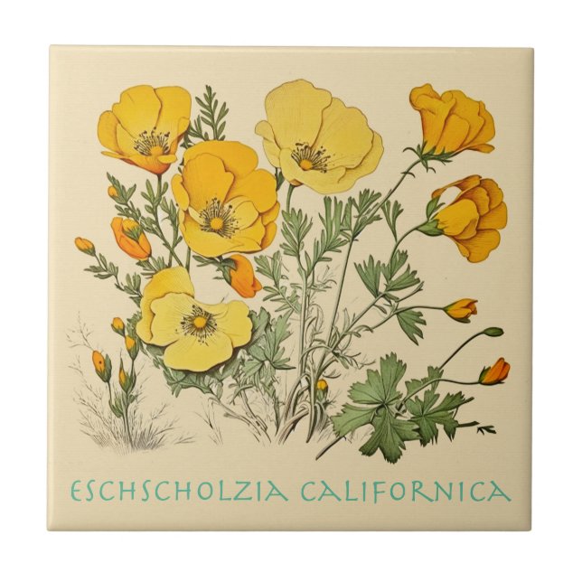 California Poppy Ceramic Tile (Front)