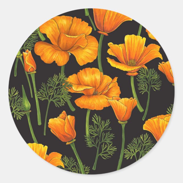 California poppy classic round sticker (Front)