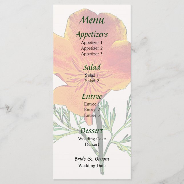 California Poppy Closeup Wedding Menu (Front)