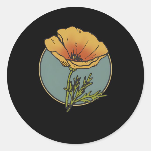 California Poppy Creative Outline And Front Back Classic Round Sticker (Front)