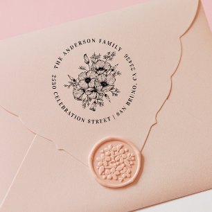 California Poppy Custom Name & Return Address Rubber Stamp