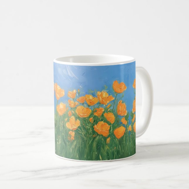 California Poppy Field Impressionist Painting Nice Coffee Mug (Front Right)