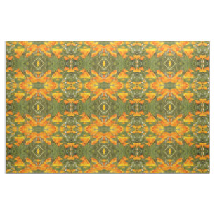 California Poppy Field Orange and Green Fabric