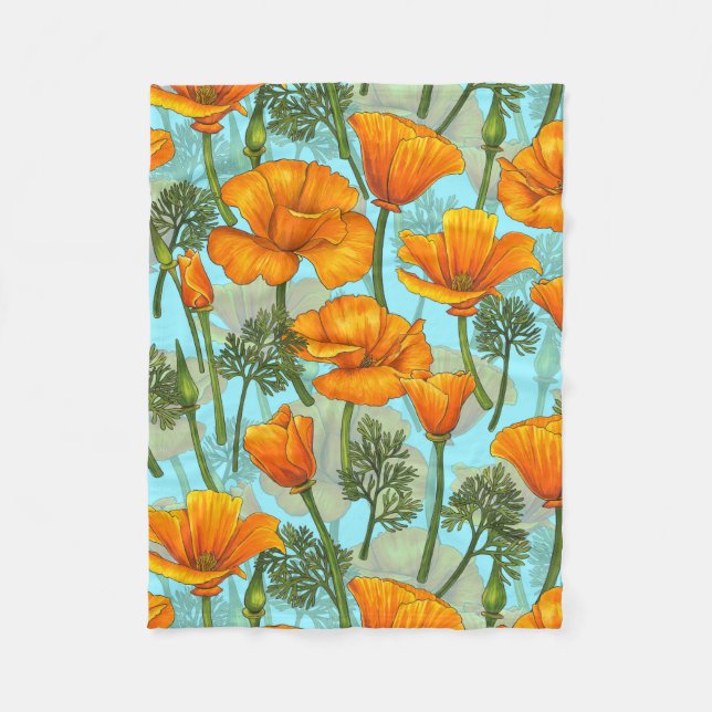 California poppy fleece blanket (Front)