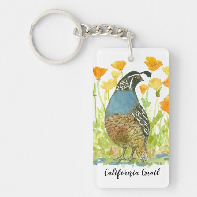 California Poppy Flower Quail State Bird Key Ring (Front)