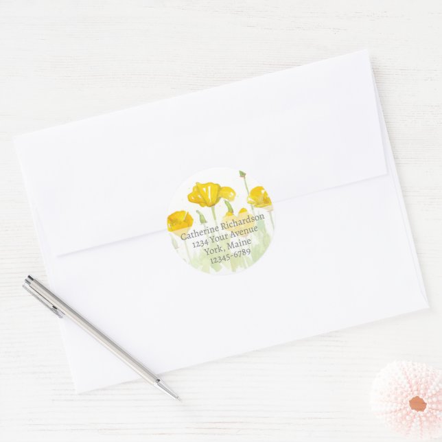 California Poppy Flowers Return Address    Classic Round Sticker (Envelope)