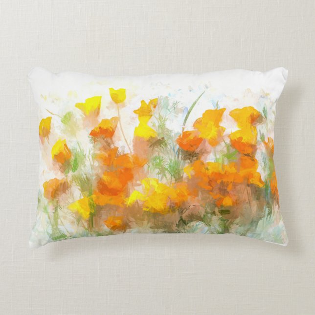 California Poppy Impressionistic Art Decorative Cushion (Front)