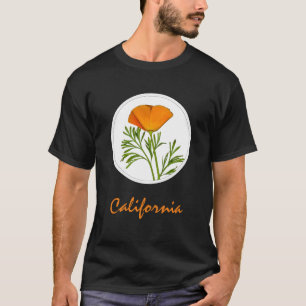 California Poppy in a Circle, "California" Text T-Shirt
