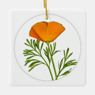 California Poppy in a Circle - Ceramic Ornament