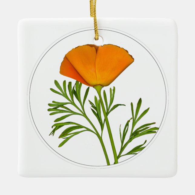 California Poppy in a Circle - Ceramic Ornament (Front)