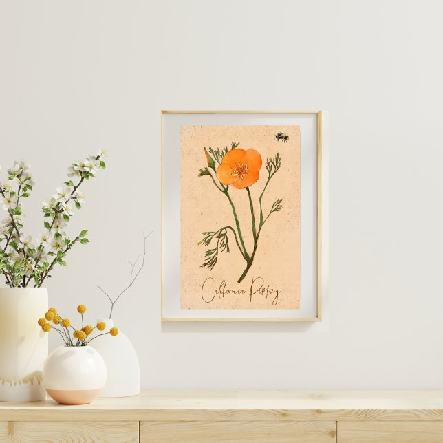 California Poppy Orange Botanical Wildflower Poster (Creator Uploaded)