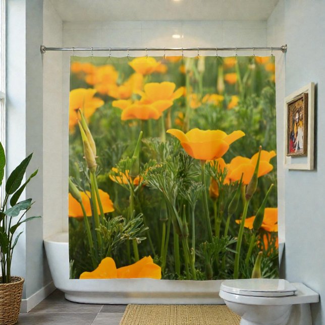 California Poppy Patch Photograph Shower Curtain (Colorful California Poppy photograph shower curtain)