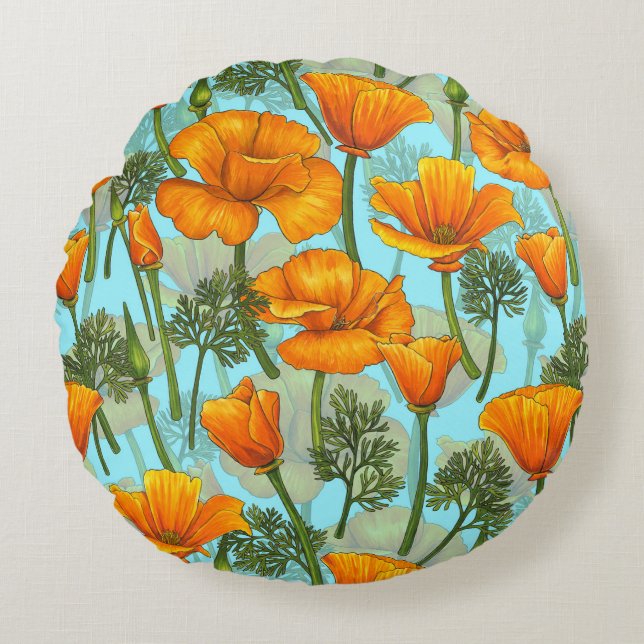 California poppy round cushion (Front)