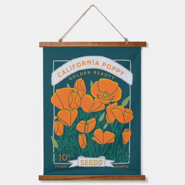 California Poppy Seed Packet Hanging Tapestry  (Front)