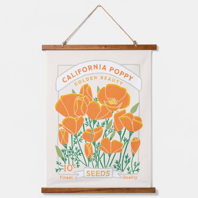 California Poppy Seed Packet Hanging Tapestry (Front)