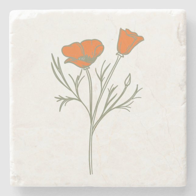 California Poppy Stone Coaster (Front)