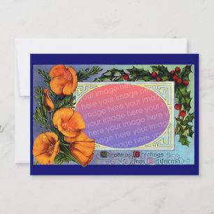 California Poppy Vintage Christmas Frame Sepia Holiday Card