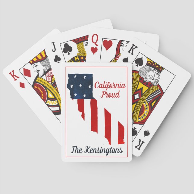 California Proud USA American Flag Watercolor Playing Cards (Back)