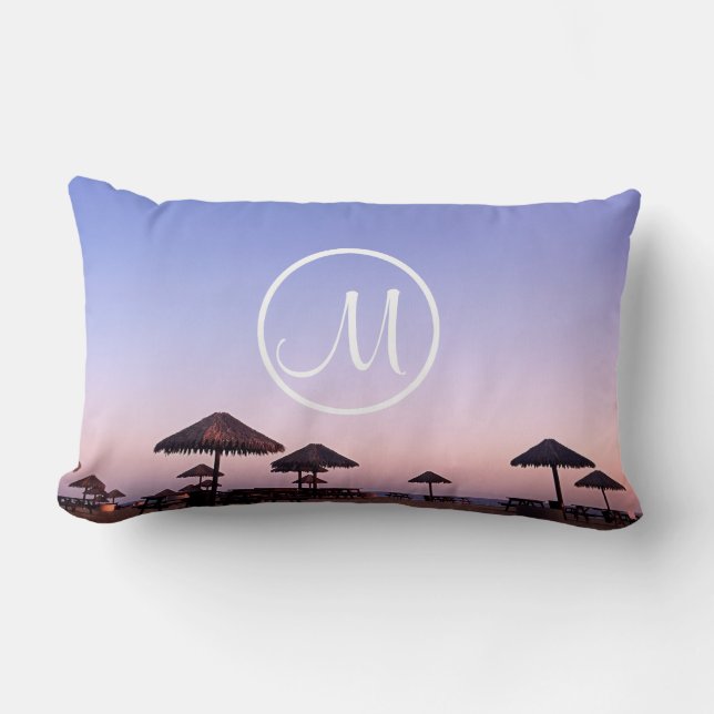 California purple sunset photo monogram script lumbar cushion (Front)