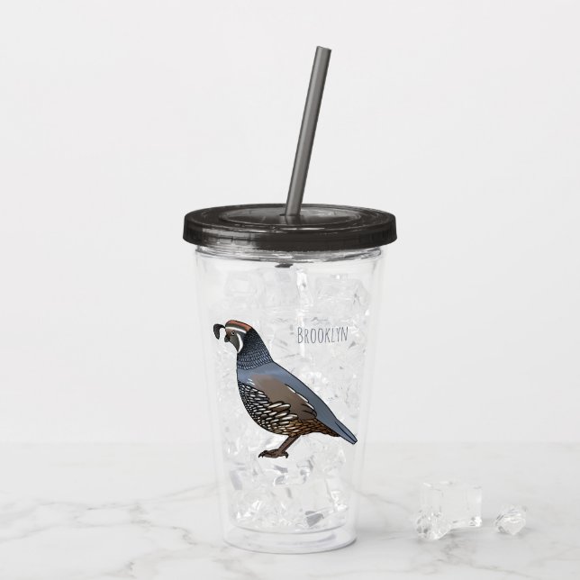 California quail bird cartoon illustration  acrylic tumbler (Back Ice)