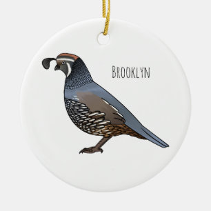 California quail bird cartoon illustration ceramic ornament