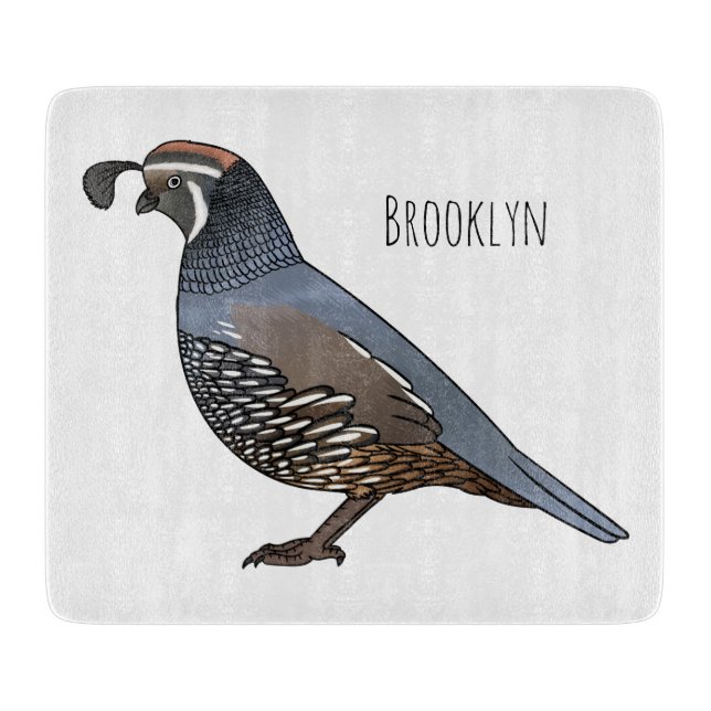 California quail bird cartoon illustration  cutting board (Front)