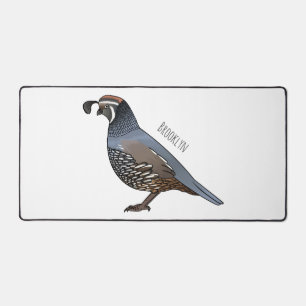California quail bird cartoon illustration desk mat