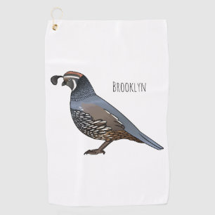 California quail bird cartoon illustration golf towel