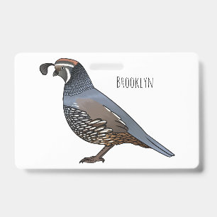 California quail bird cartoon illustration ID badge
