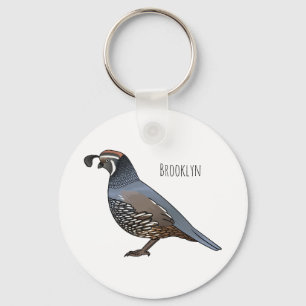 California quail bird cartoon illustration key ring