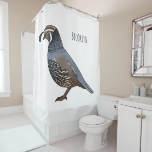 California quail bird cartoon illustration shower curtain