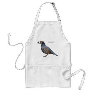 California quail bird cartoon illustration  standard apron