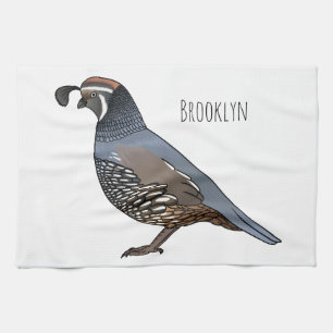 California quail bird cartoon illustration tea towel