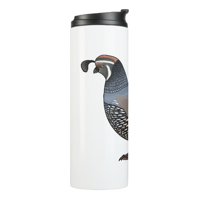 California quail bird cartoon illustration  thermal tumbler (Rotated Left)