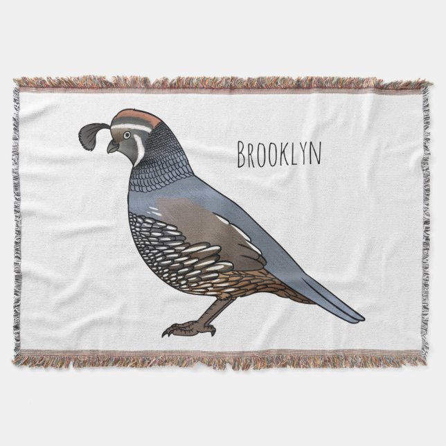 California quail bird cartoon illustration  throw blanket (Front)