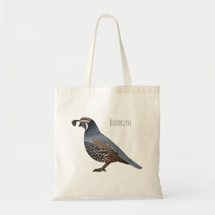 California quail bird cartoon illustration tote bag