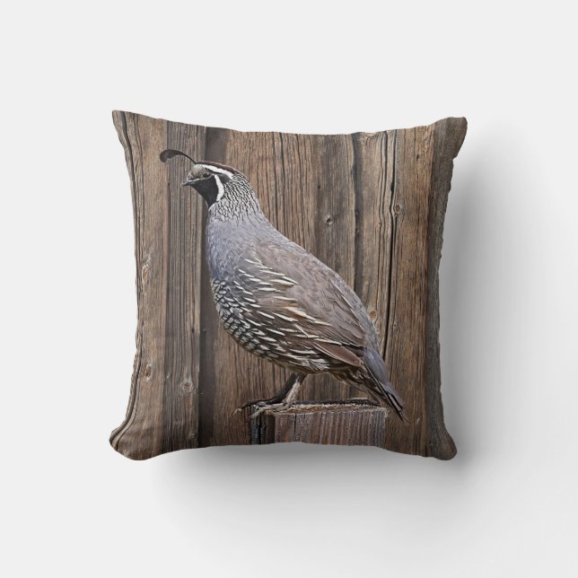 CALIFORNIA QUAIL ON BARNBOARD CUSHION (Front)