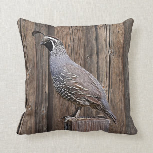 CALIFORNIA QUAIL ON BARNBOARD CUSHION