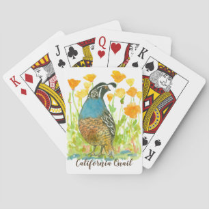 California Quail State Bird Poppy Flowers Playing Cards