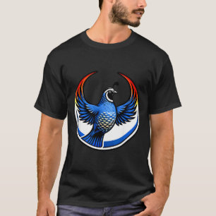 California Quail Wings Up Blue Circle Emblem T-shi T-Shirt