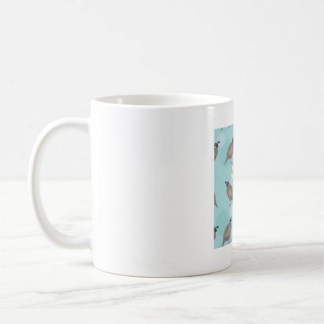 California quail with flower pattern coffee mug (Left)