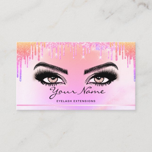 California Rainbow Trendy drips Lashes script Business Card (Front)