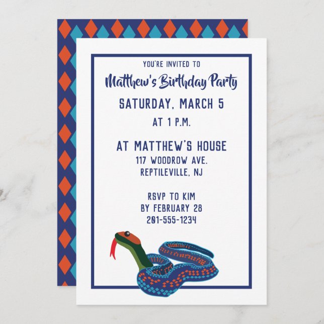California Red Sided Garter Snake Birthday Party Invitation (Front/Back)