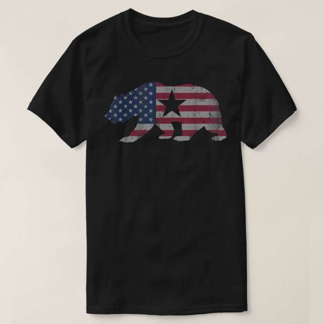 California Republic Bear American Flag 4th of July T-Shirt (Design Front)