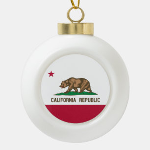 California Republic Bear Flag: Cali Golden State Ceramic Ball Christmas Ornament