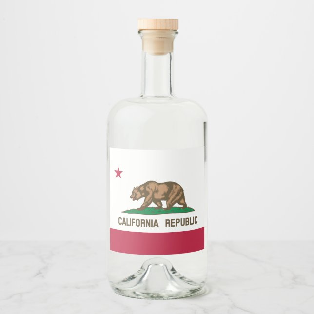 California Republic Bear Flag: Cali Golden State Liquor Bottle Label (Front)